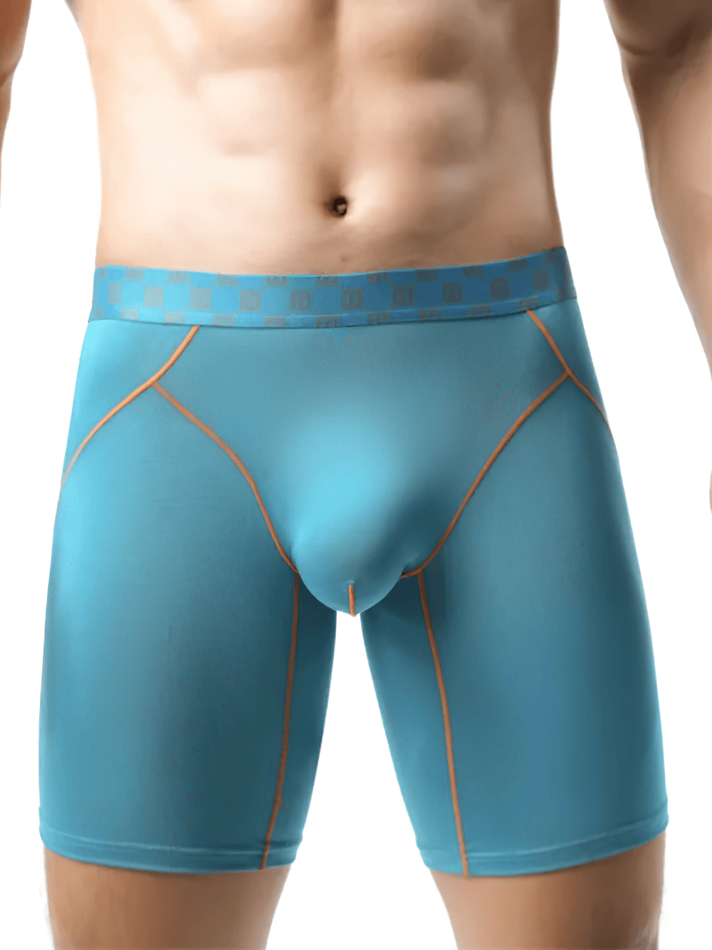 Long Leg Trunk Underwear with Contrast Seams - SF4749 in mint green with orange seams and a stylish waistband.