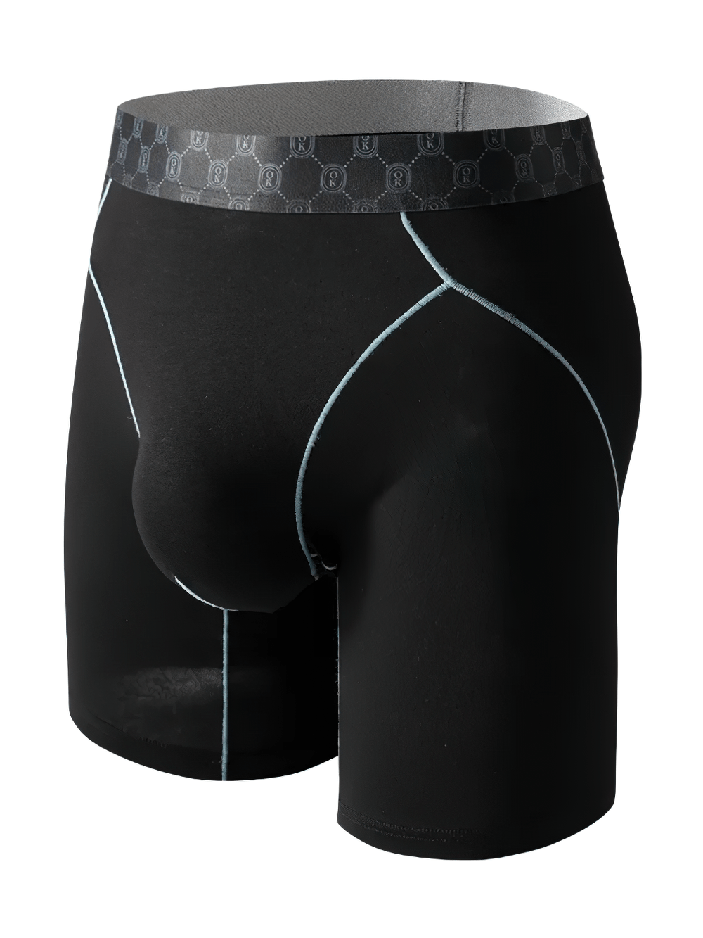 Long Leg Trunk Underwear with Contrast Seams - SF4749 in sleek black design with U convex pouch.