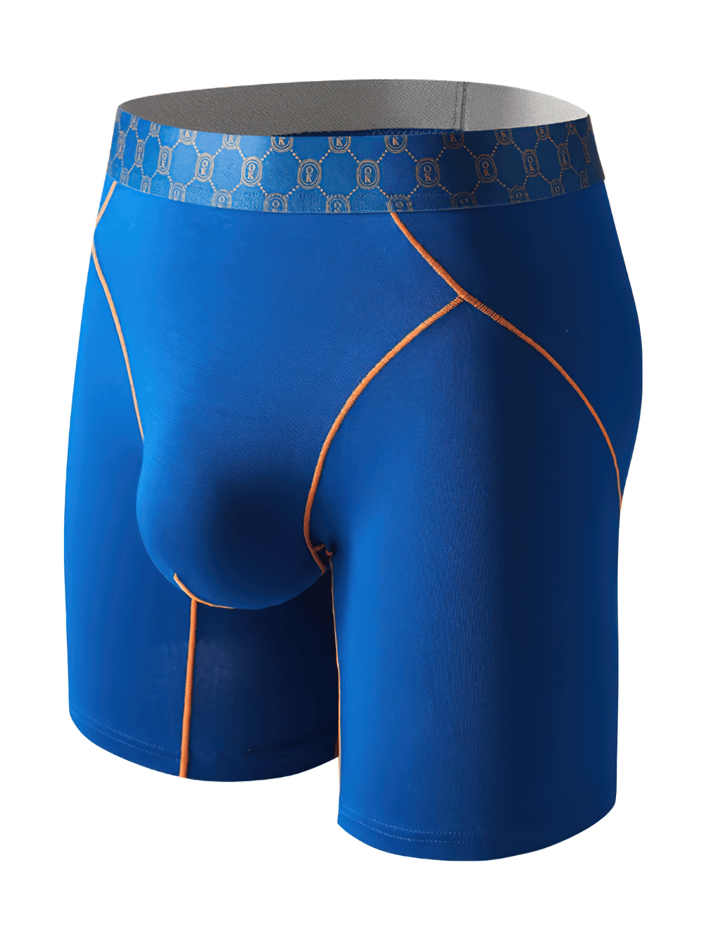 Long Leg Trunk Underwear with Contrast Seams - SF4749 in blue with sporty orange seams and U convex pouch.