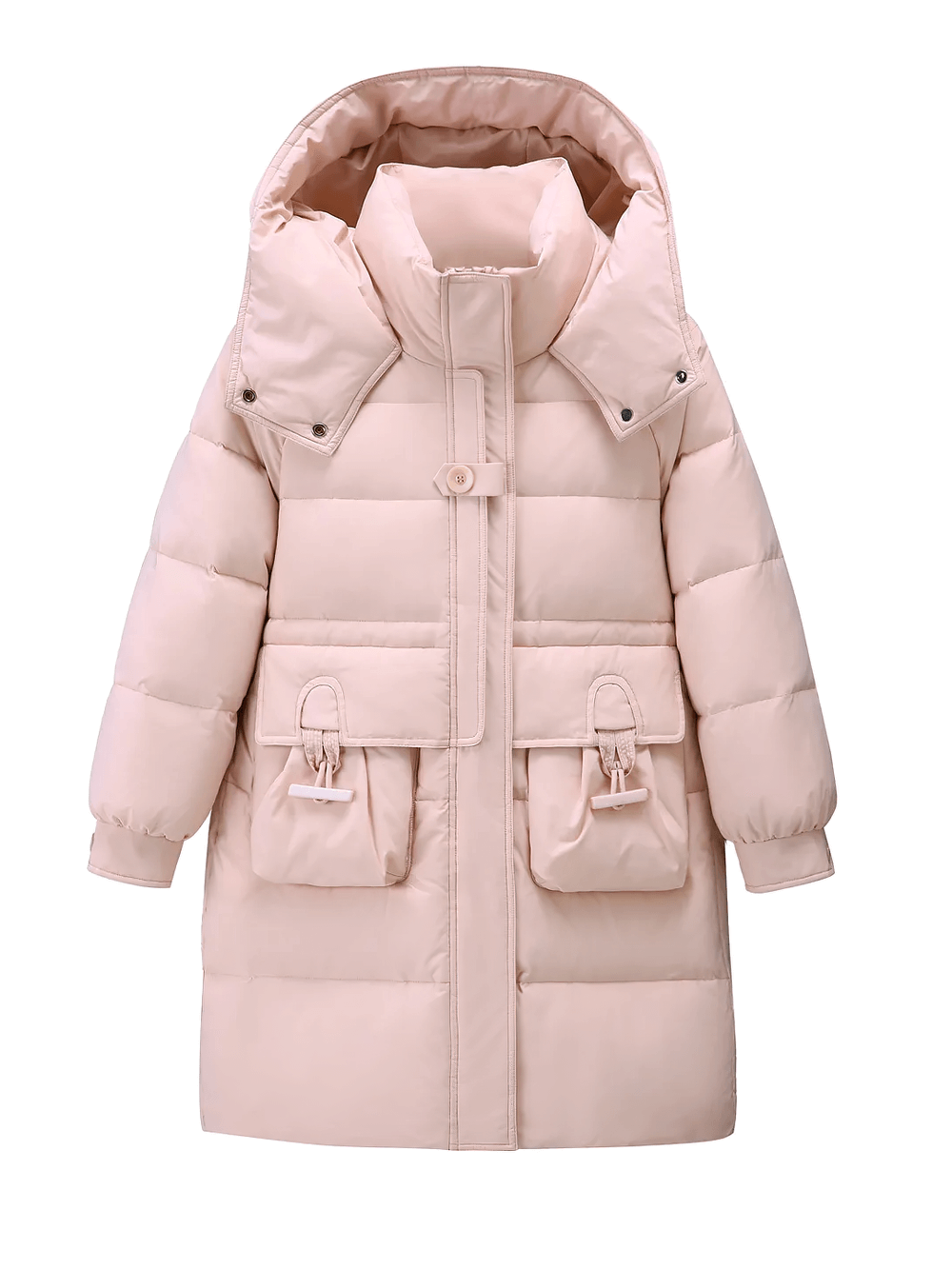 Kids' Long Puffer Coat with Hood and Utility Pockets - SF3630 in pink