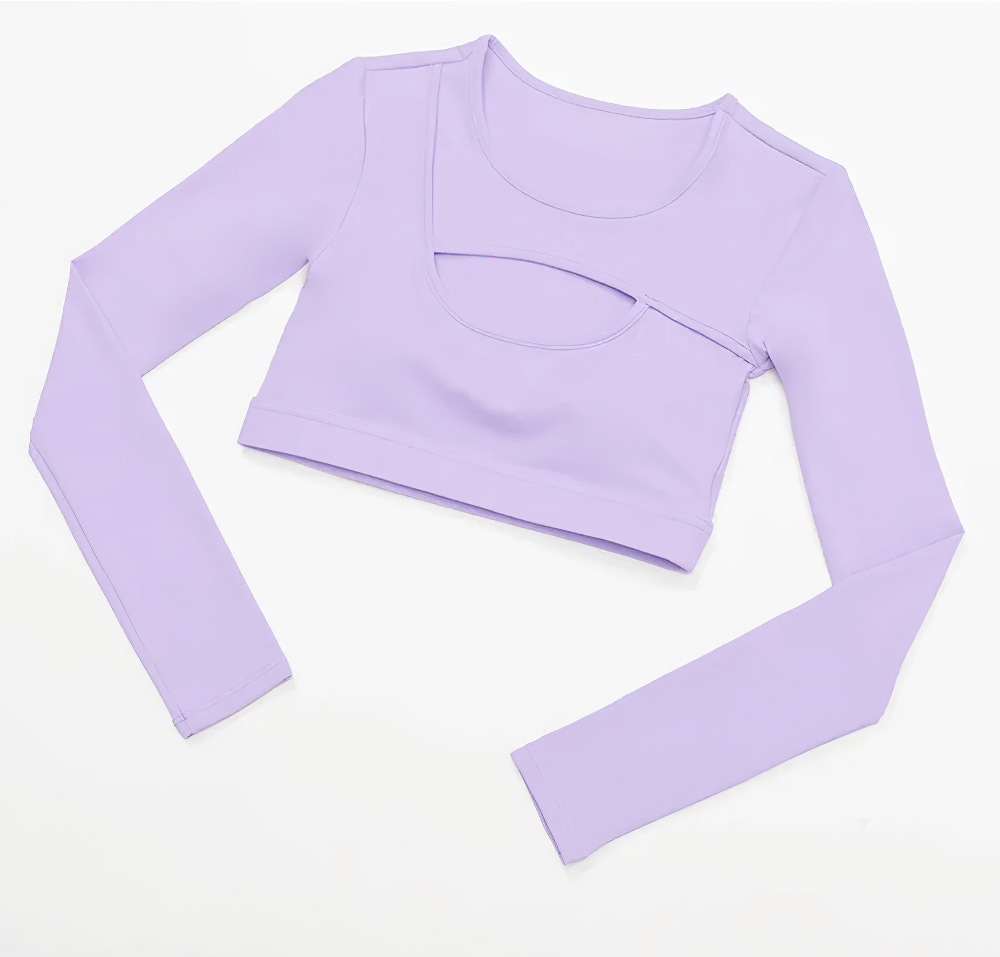 Alt Tag: Long Sleeve Cutout Yoga Crop Top for Women's - SF4384 lavender keyhole long-sleeve quick-dry athleisure crop top