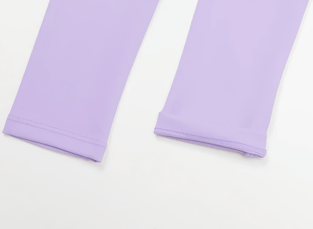 Alt Tag: Long Sleeve Cutout Yoga Crop Top for Women's - SF4384 lavender sleeve hem detail, quick-dry stretchy nylon spandex athleisure