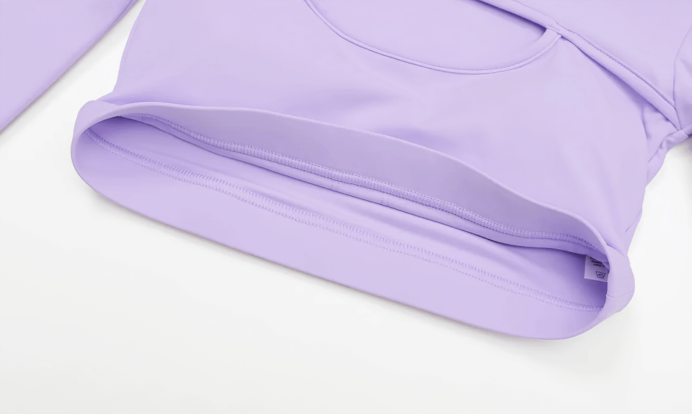 Alt Tag: Long Sleeve Cutout Yoga Crop Top for Women's - SF4384 in lavender, long sleeve keyhole yoga crop top with smooth hem and stretchy fabric