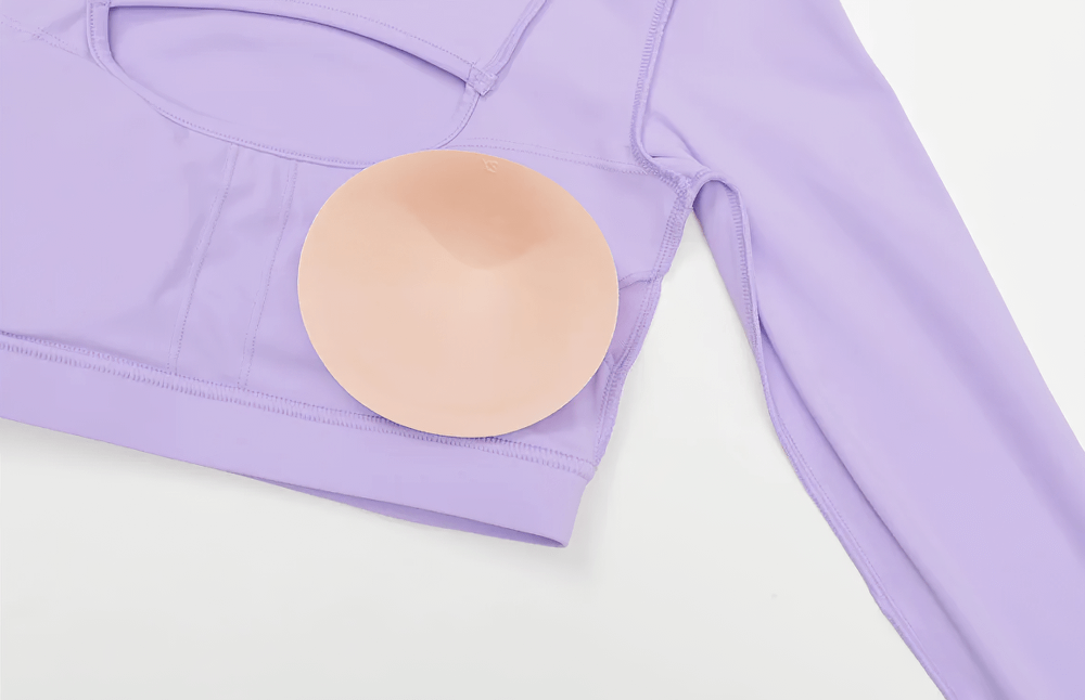 Alt Tag: Long Sleeve Cutout Yoga Crop Top for Women's - SF4384 lavender long sleeve keyhole crop top with removable padding