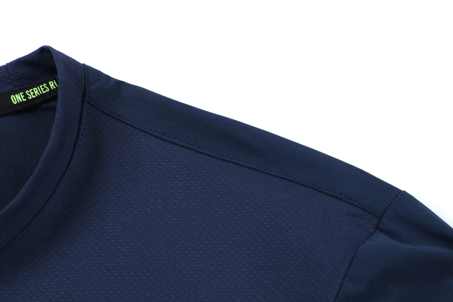 Detail of Long Sleeve Running Shirt with Sport Panels - SF4638, showcasing the crew neck and shoulder design.