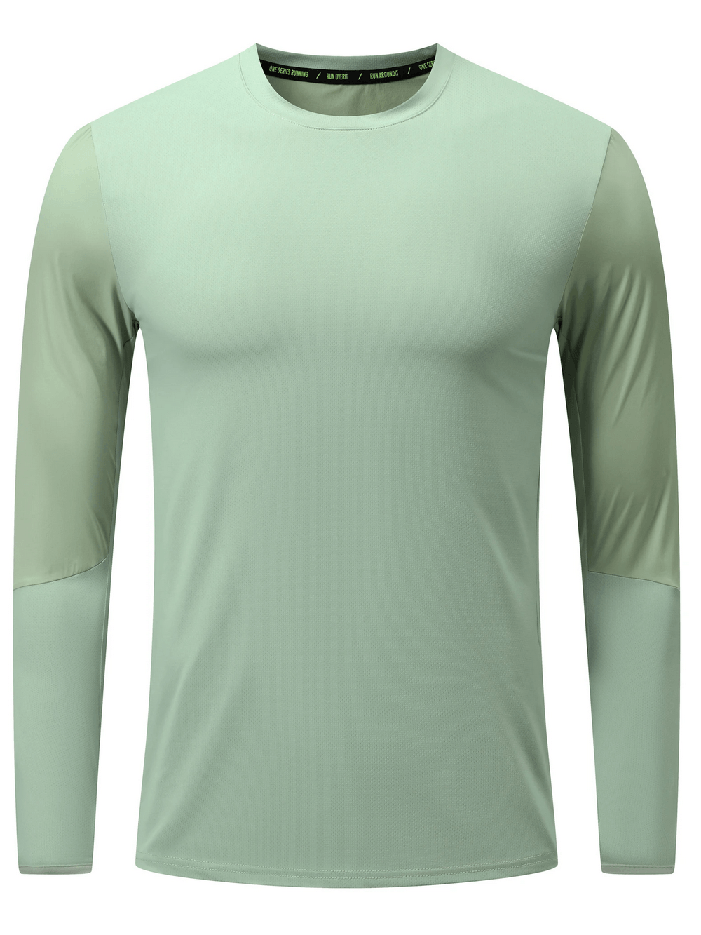 Long Sleeve Running Shirt with Sport Panels - SF4638 in light green with contrast sport panels and thumbhole cuffs.