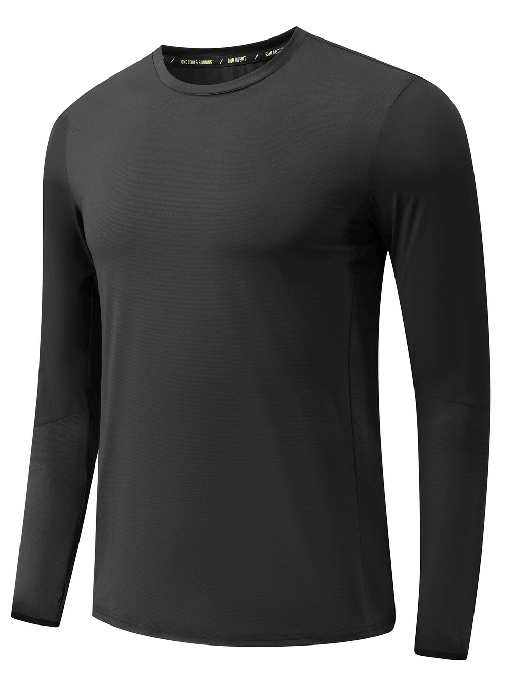 Long Sleeve Running Shirt with Sport Panels - SF4638 in sleek black fabric suitable for outdoor fitness and gym training.