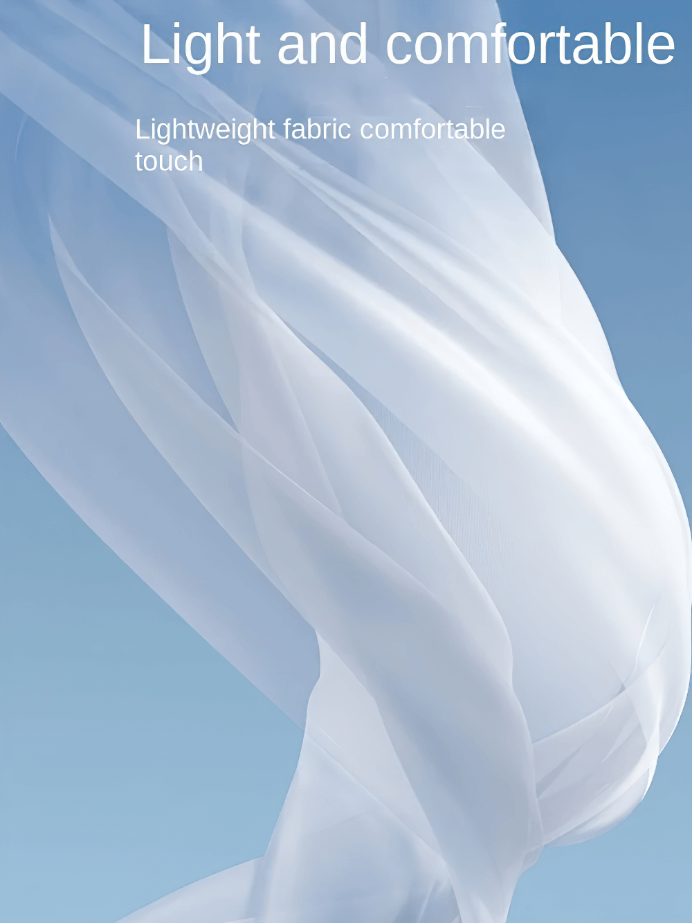 Soft, lightweight fabric floating against a clear sky, conveying comfort and a delicate touch.