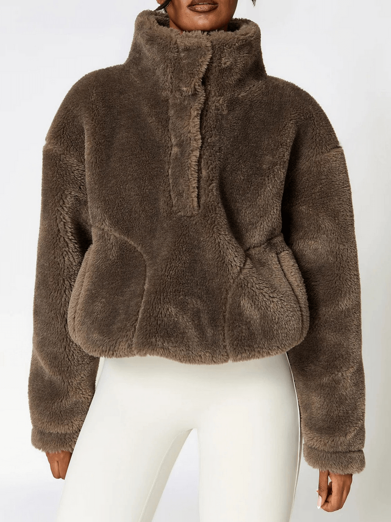 Long sleeved outdoor loose fitting lamb fleece jacket for women, ideal for yoga and outdoor exercises, anti-pilling, 100% polyester, SF1837