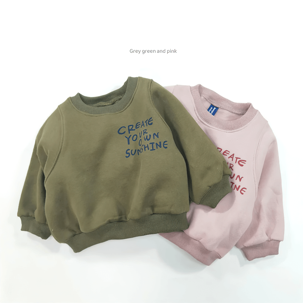 Kids Long-Sleeved Sweatshirt With Letter Print - SF3555 in green and pink with 'Create Your Own Sunshine' design.