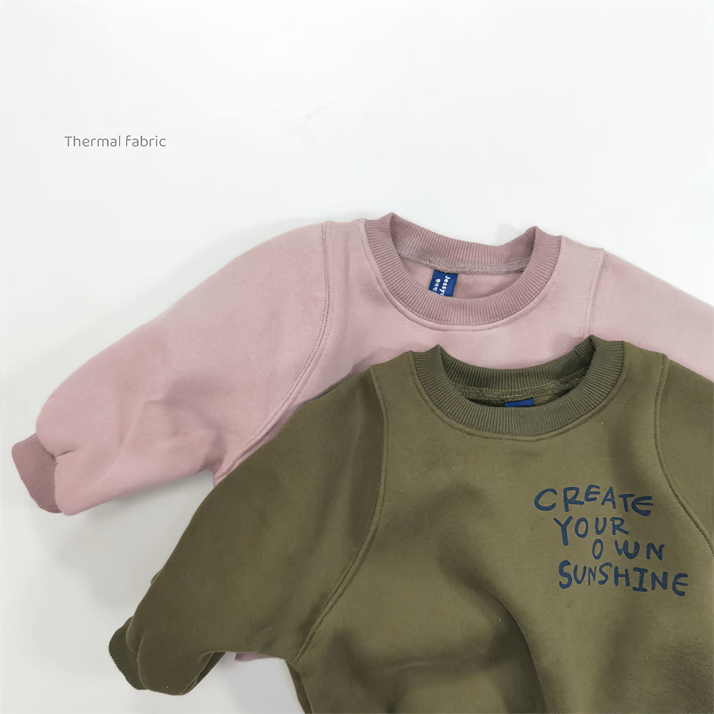 Long-Sleeved Sweatshirt With Letter Print - SF3555 featuring stylish 'Create Your Own Sunshine' design in cozy fleece for kids.