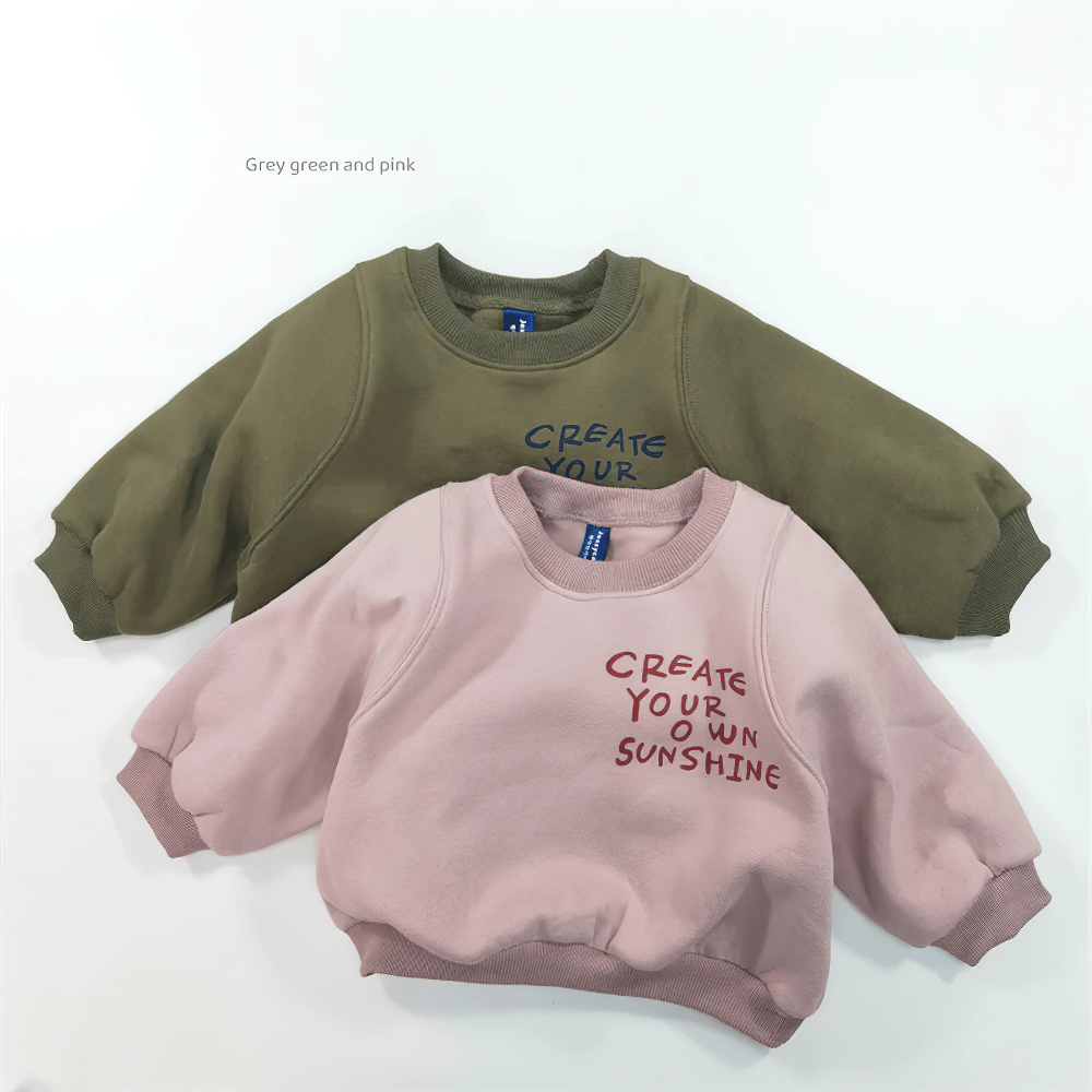 Kids Long-Sleeved Sweatshirt With Letter Print - SF3555 in pink and green fleece, 'Create Your Own Sunshine' design.