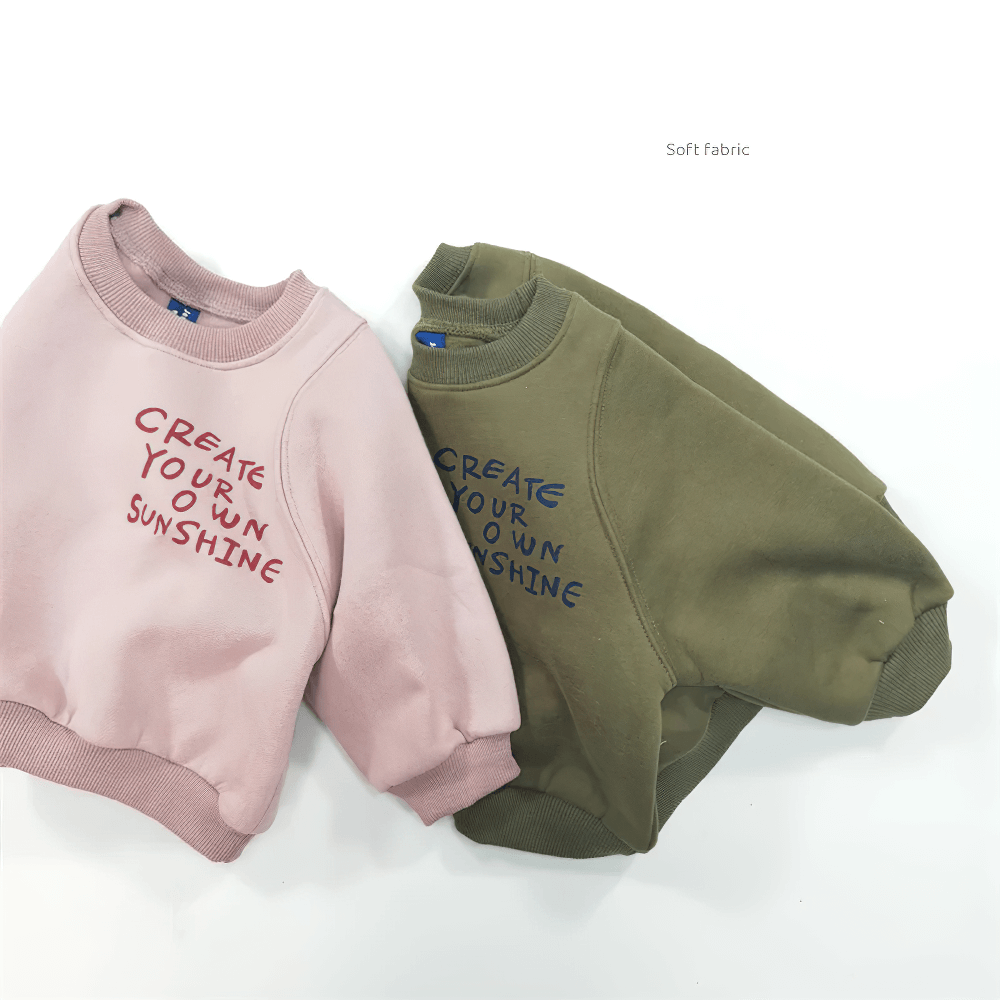 Alt Tag: Long-Sleeved Sweatshirt With Letter Print - SF3555, kids' fleece sweatshirt with 'Create Your Own Sunshine' design.