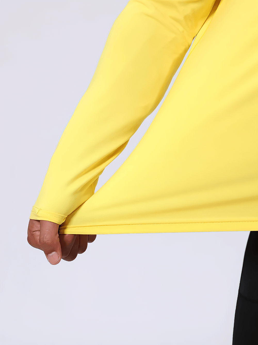 Long-Sleeved Workout Top with Watch Opening - SF4737 in vibrant yellow showcasing thumbhole sleeve detail.