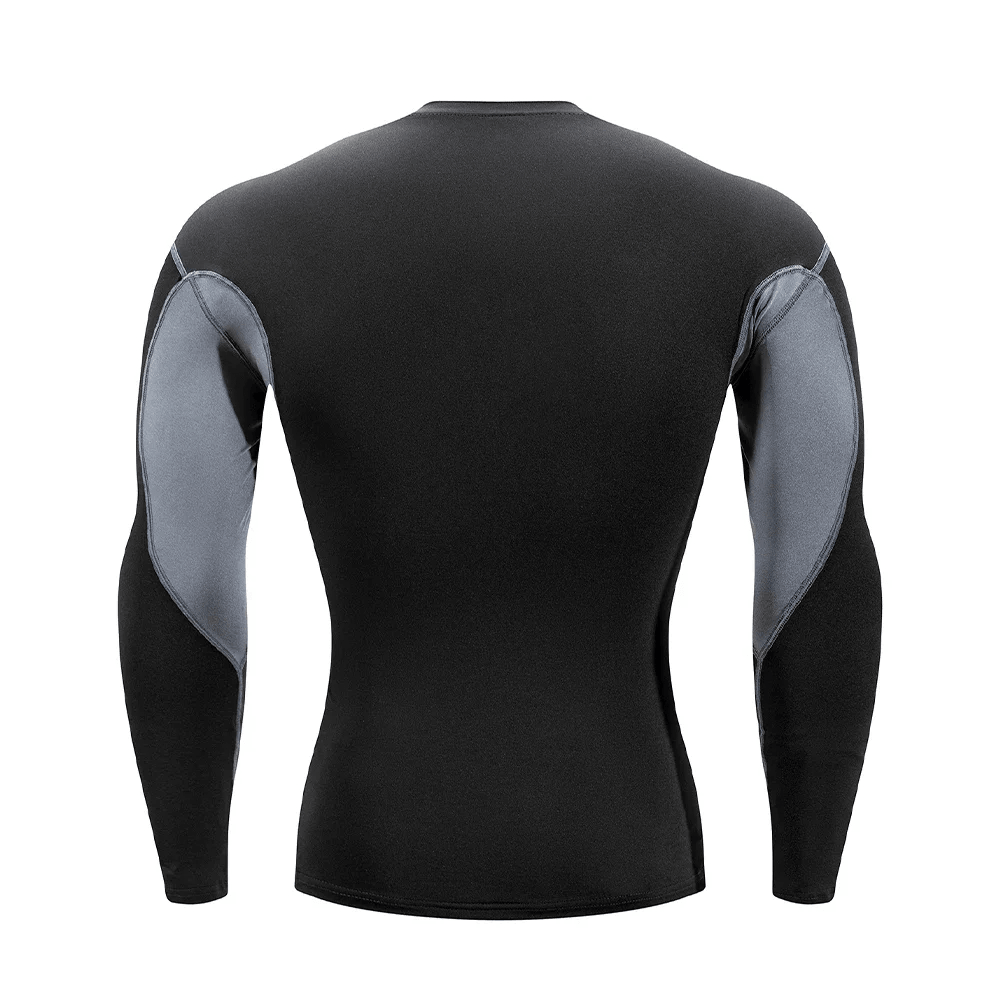 Long Sleeves Athletic Compression Top with Color Block - SF4588 back view showcasing contrast panels and fitted design.