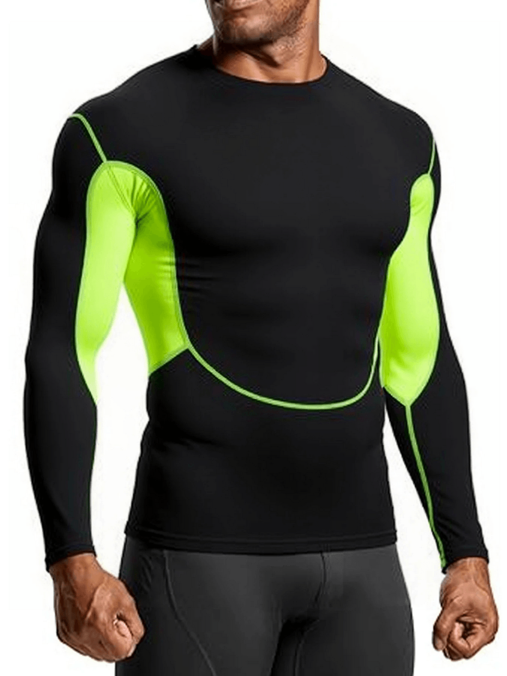 Long Sleeves Athletic Compression Top with Color Block - SF4588 worn by model showcasing bright contrast panels.