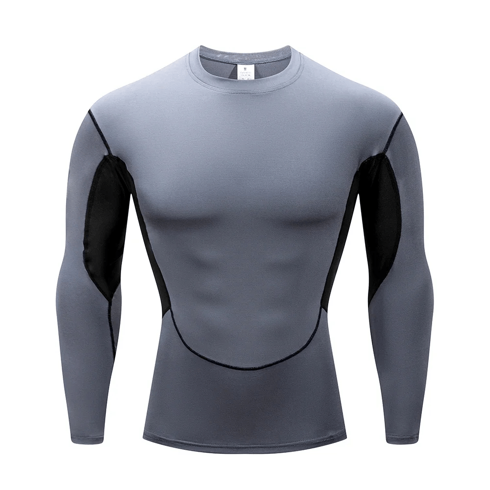 Long Sleeves Athletic Compression Top with Color Block - SF4588 in grey with black contrast panels.