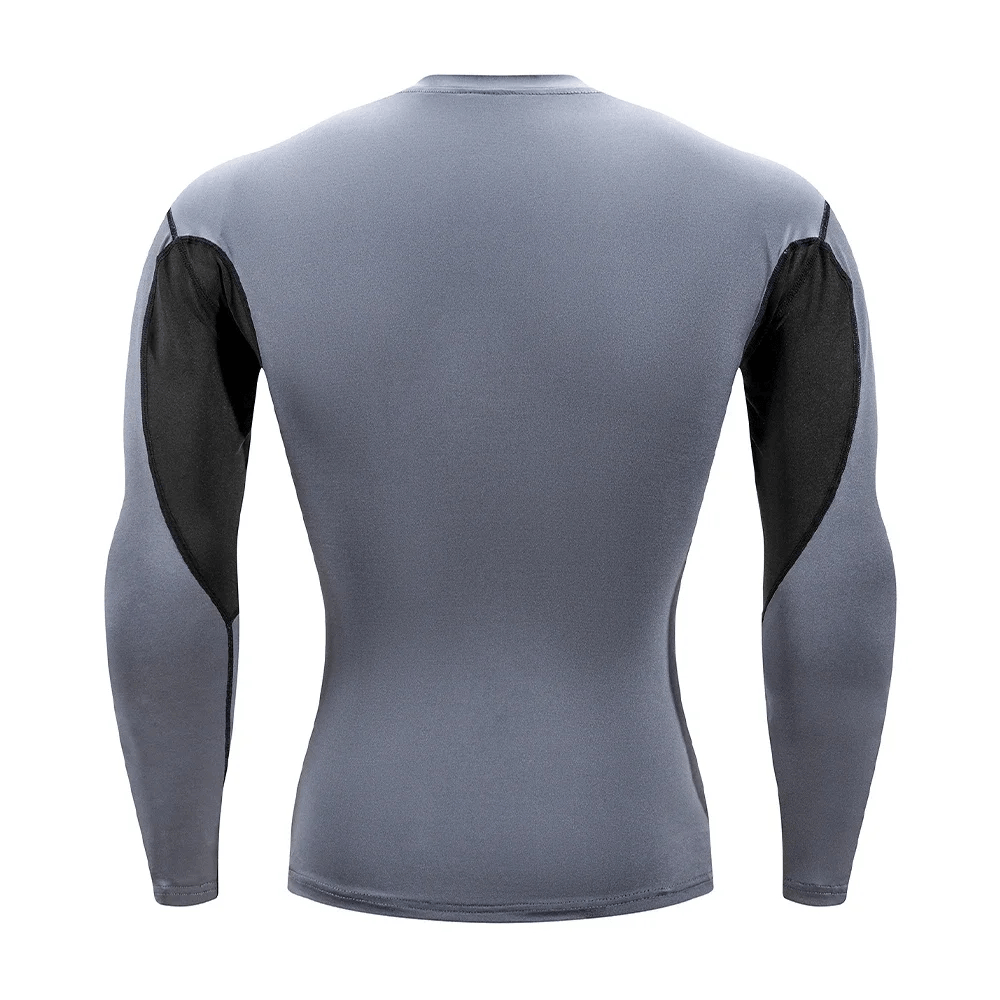 Long Sleeves Athletic Compression Top with Color Block - SF4588 back view showing sleek design and contrast panels.