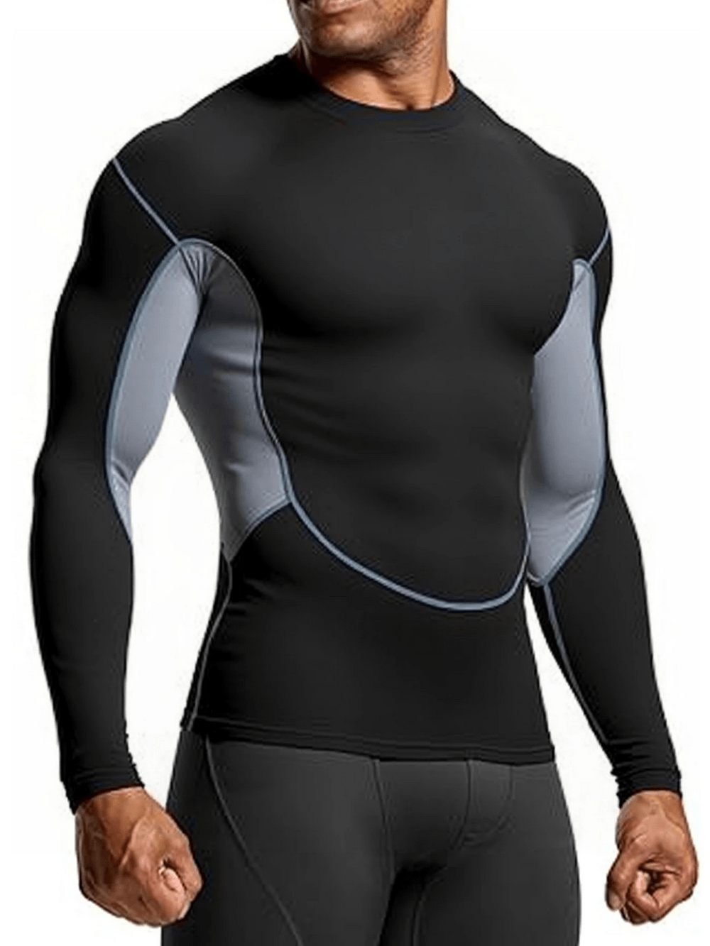 Long Sleeves Athletic Compression Top with Color Block - SF4588 featuring a fitted design and contrast panels for optimal performance.