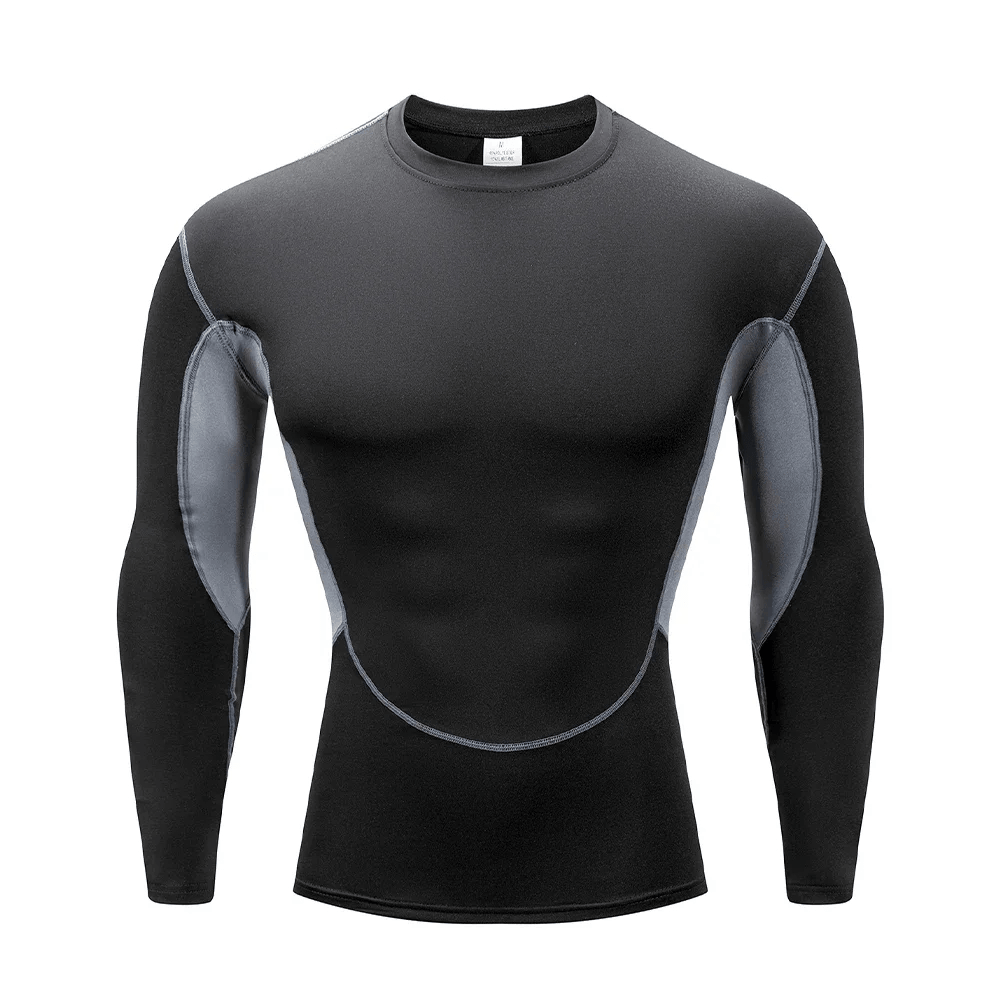 Long Sleeves Athletic Compression Top with Color Block - SF4588 for men, featuring contrast panels and fitted design.