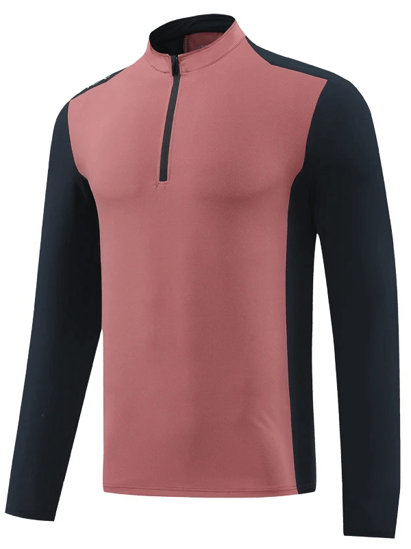 Men's Long Sleeves Running Pullover with Half-Zip featuring a vibrant orange and black design. Perfect athletic fit for performance.