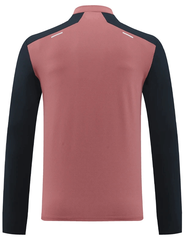 Back view of men's long sleeves double color running pullover SF2074 in orange and black with moisture-wicking fabric.