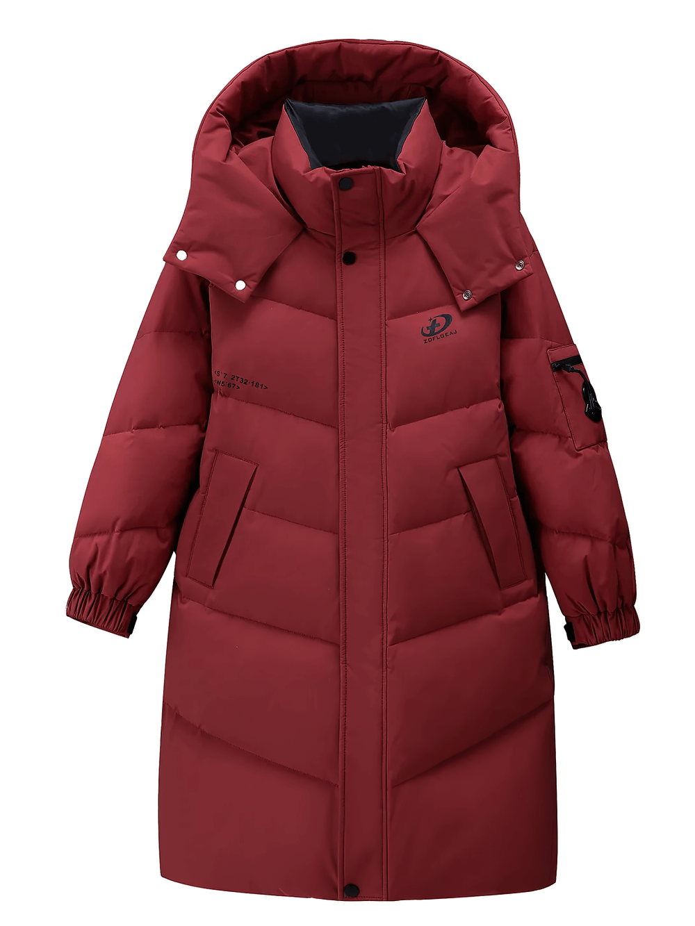 Long White Duck Down Jacket with Hood and Zipper - SF3631 in wine red, children's thick winter coat for cold weather.