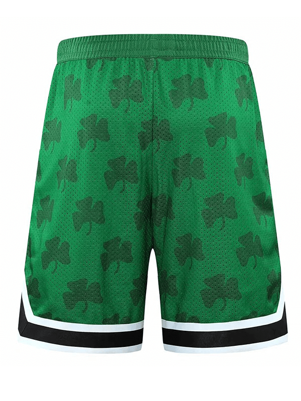 Green breathable basketball shorts with clover prints and quick-dry fabric, SF1632, perfect for workouts and sports.