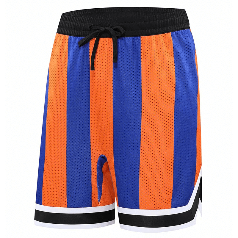 Loose breathable basketball shorts with blue and orange stripes, features quick-dry fabric and pockets for convenience - SF1632