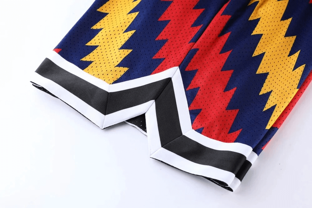 Colorful zigzag print on breathable basketball shorts, SF1632. Perfect for sports with moisture-wicking fabric.