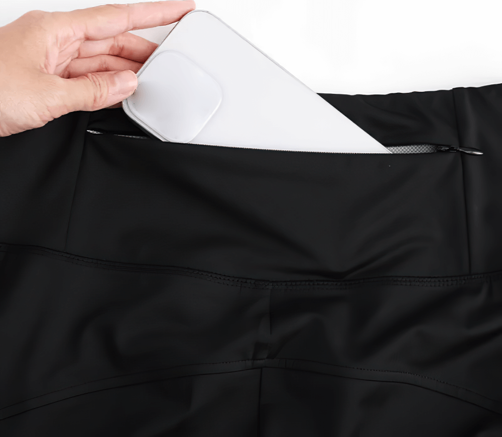 Alt Tag: Loose Fit Running Jogger Pants with Back Zip Pocket - SF4348 back zip pocket holding phone, black running pants secure storage