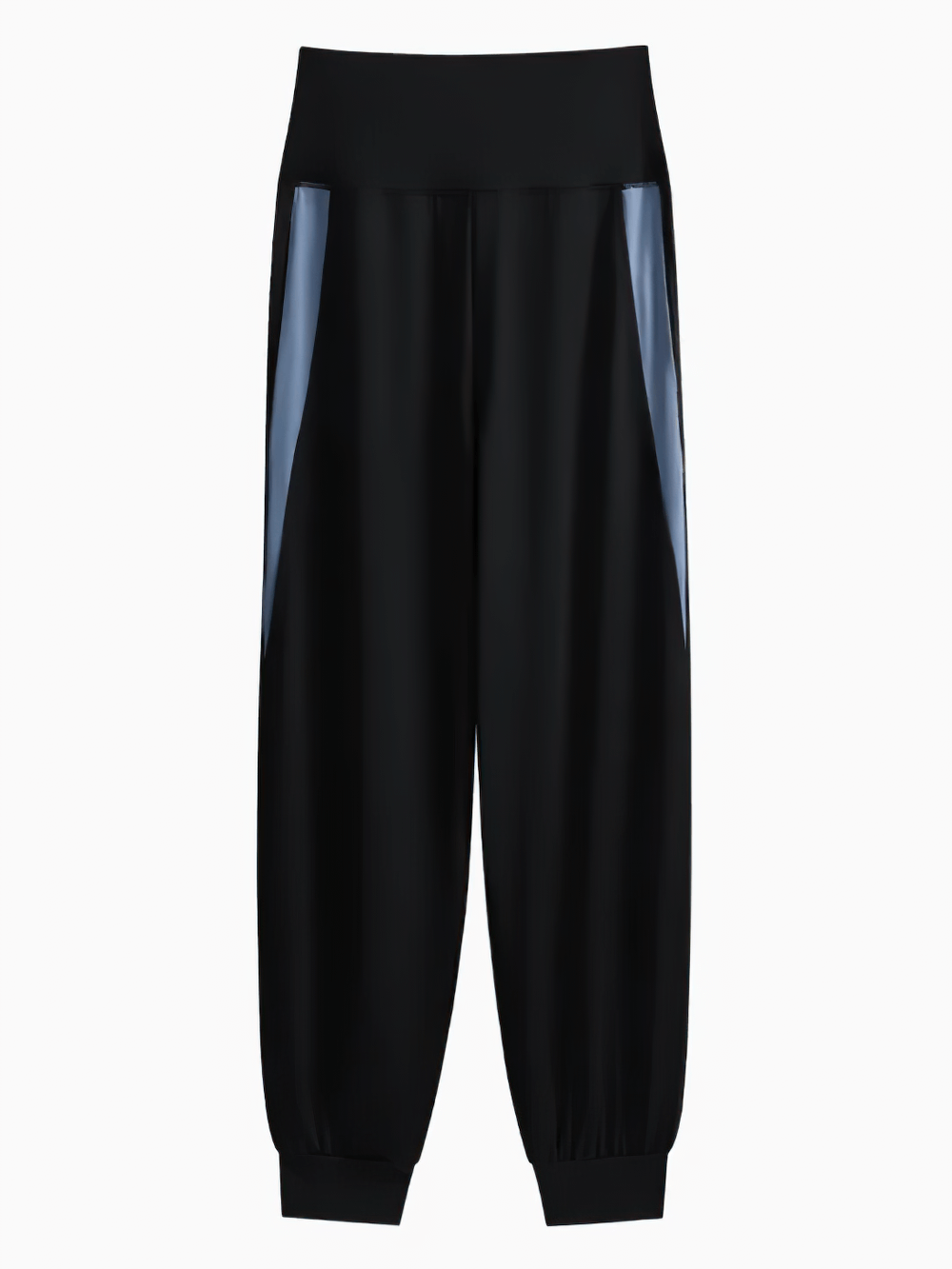 Alt Tag: Loose Fit Running Jogger Pants with Back Zip Pocket - SF4348 black running pants with reflective side panels and rib cuffs