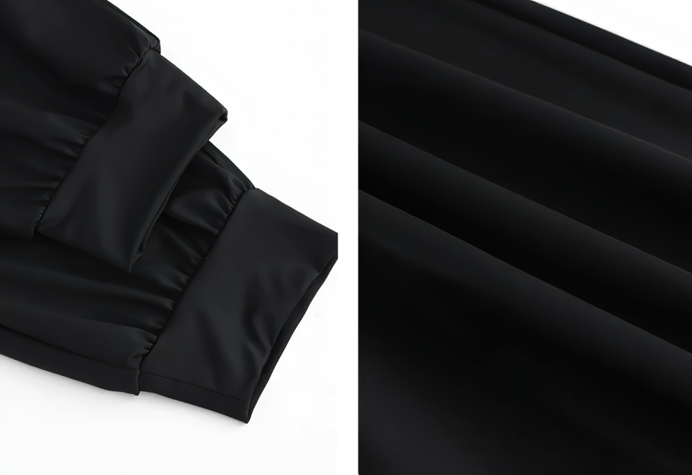 Alt Tag: Loose Fit Running Jogger Pants with Back Zip Pocket - SF4348 black running pants close-up rib cuffs reflective trim