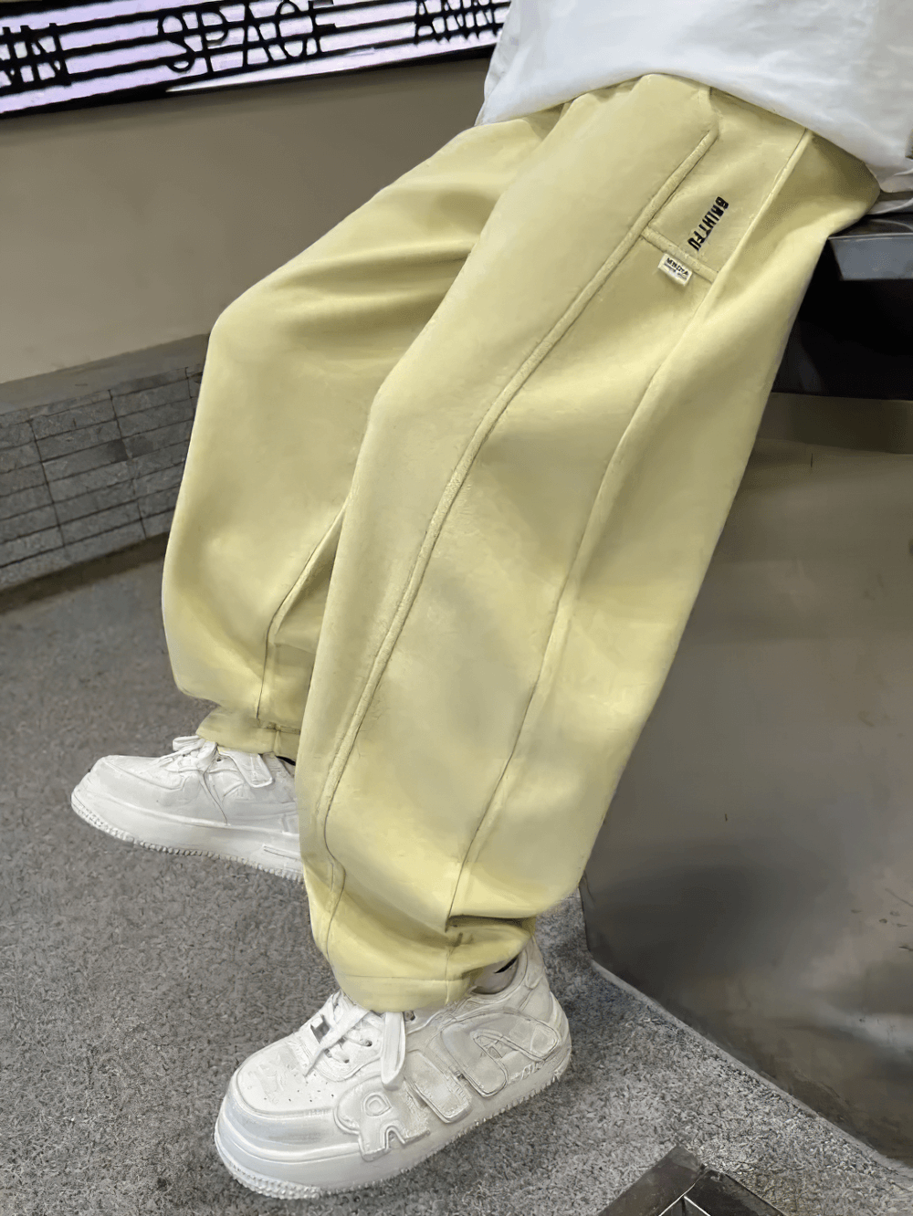 Loose Fit Sporty Cargo Pants with Elastic Waist - SF3710 in yellow, casual and breathable, perfect for kids' active wear.