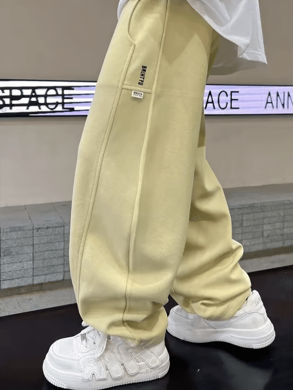 Loose Fit Sporty Cargo Pants with Elastic Waist - SF3710 in vibrant yellow, showcasing casual and functional style with convenient pockets.