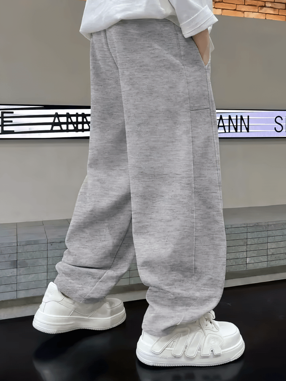 Loose Fit Sporty Cargo Pants with Elastic Waist - SF3710 in gray, showcasing a comfortable fit and style, ideal for casual and active wear.