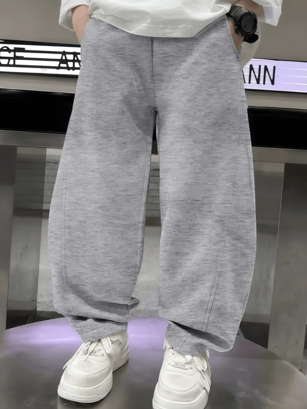 Loose Fit Sporty Cargo Pants with Elastic Waist - SF3710 in gray, featuring a relaxed design for casual and active wear.
