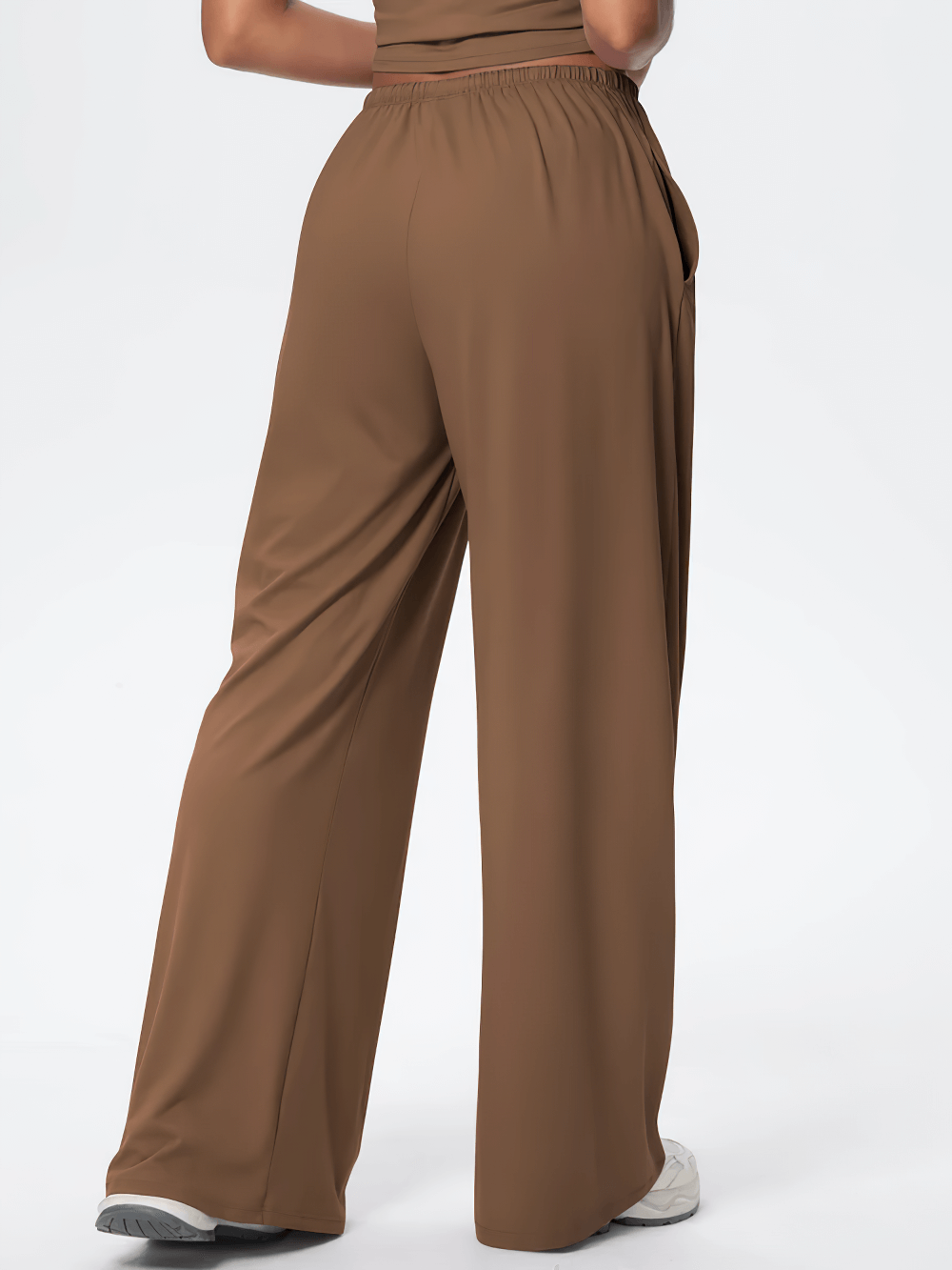 Alt Tag: Loose Full-Length Running Pants with Drawstring - SF4368 quick-dry wide-leg yoga pants with pockets, elastic waist, full-length loose fit