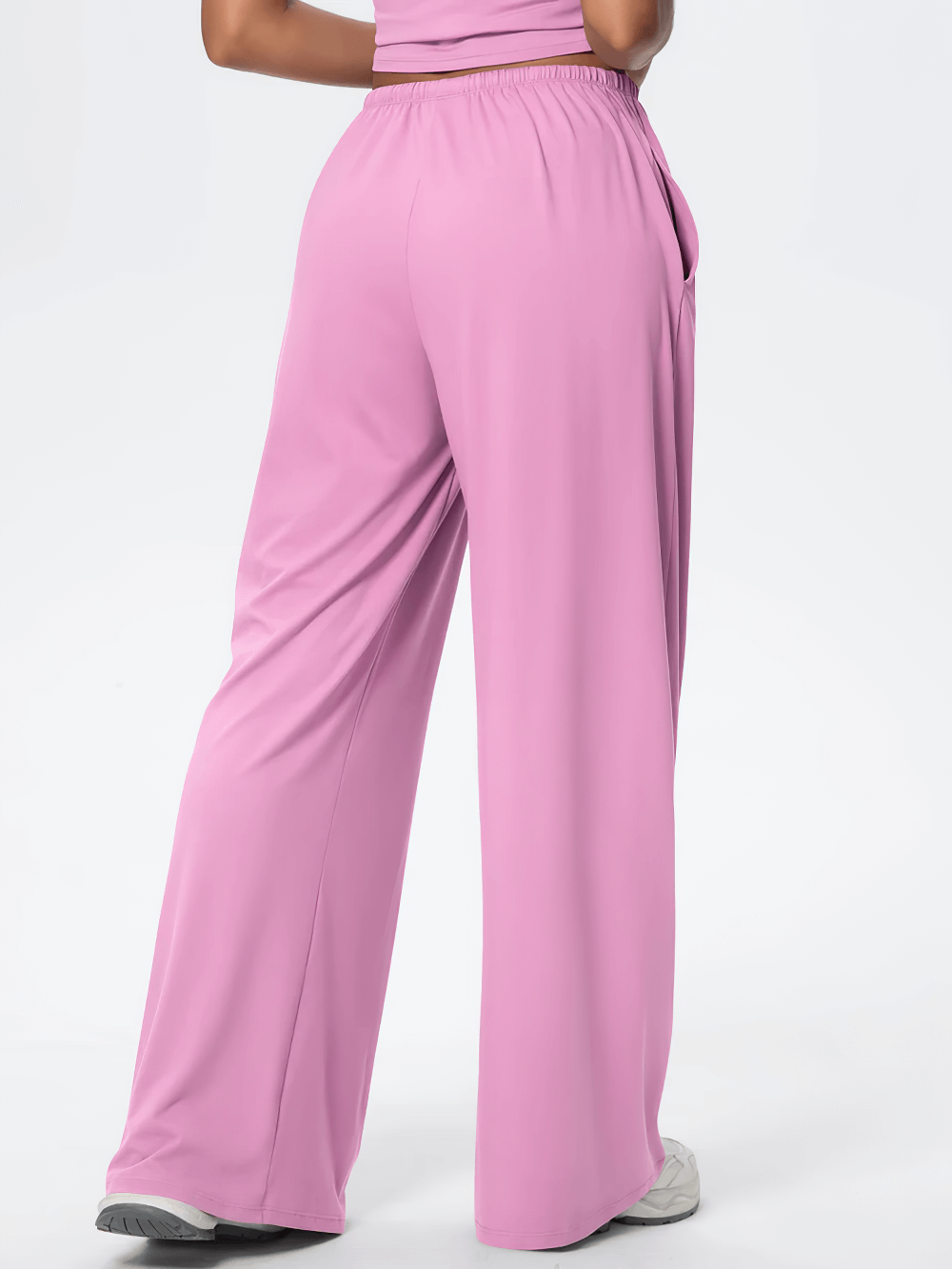 Alt Tag: Loose Full-Length Running Pants with Drawstring - SF4368 pink wide-leg quick-dry yoga pants with pockets, full-length fit