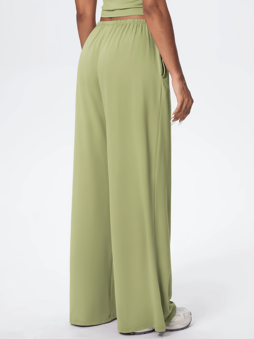 Alt Tag: Loose Full-Length Running Pants with Drawstring - SF4368 back view, quick-dry wide-leg loose pants with pockets and elastic waist