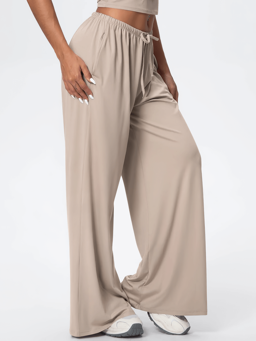 Loose Full-Length Running Pants with Drawstring - SF4368 wide-leg quick-dry yoga pants with pockets, elastic waist, full-length loose fit