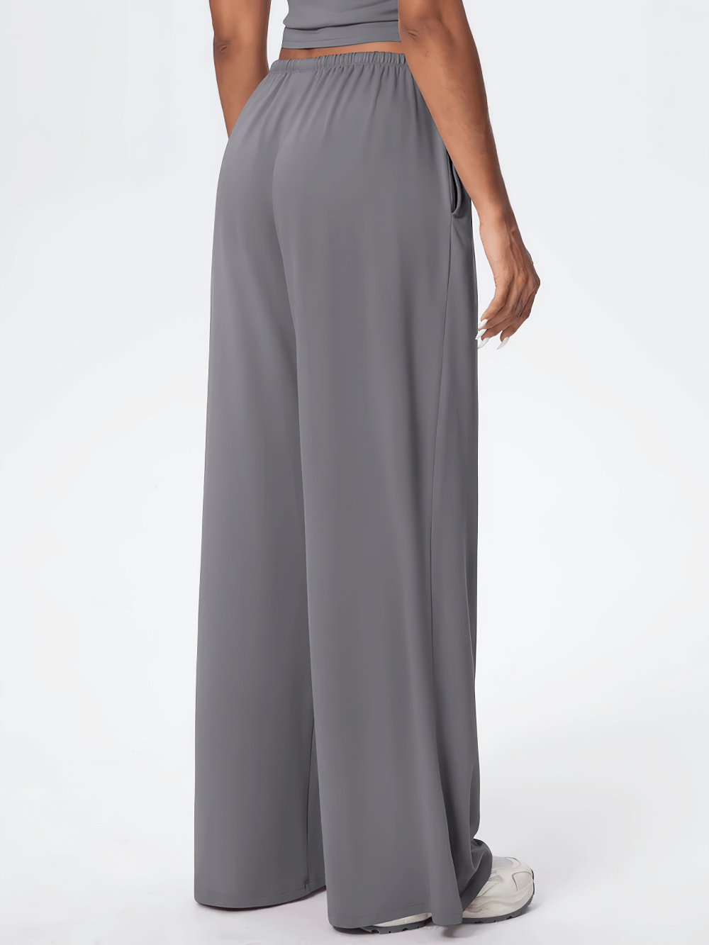 Alt Tag: Loose Full-Length Running Pants with Drawstring - SF4368 quick-dry wide-leg yoga pants with pockets, back view loose full-length fit