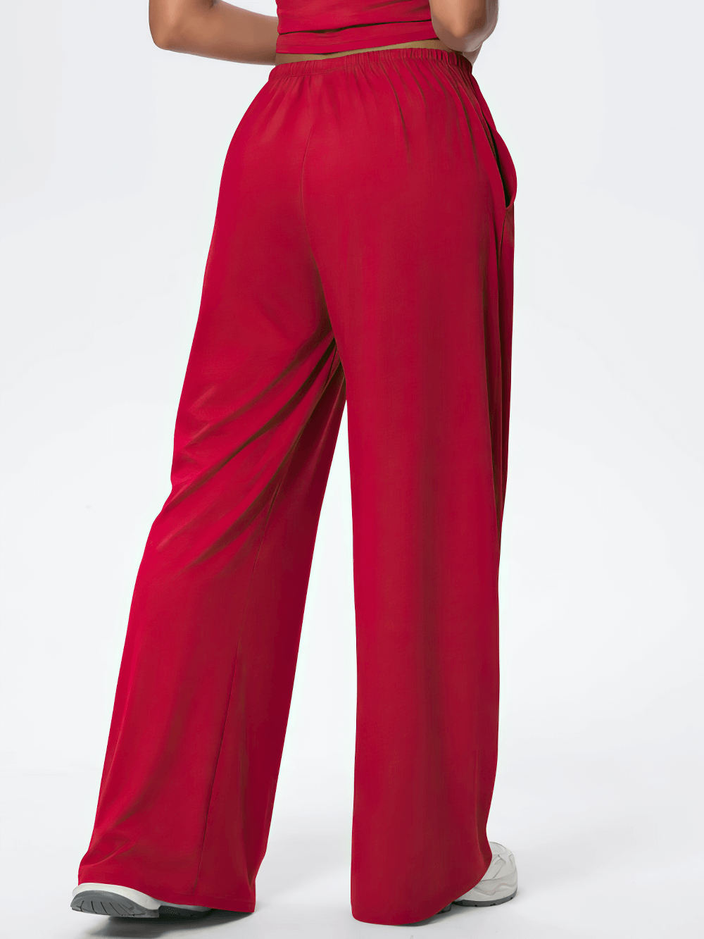 Alt Tag: Loose Full-Length Running Pants with Drawstring - SF4368 quick-dry wide-leg yoga pants with pockets, elastic drawstring waist