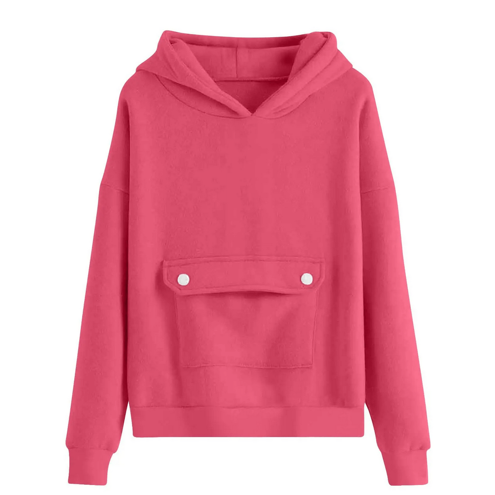 Loose Hoodie with Button Pocket and Long Sleeves - SF3879, kids' casual sweatshirt, soft hood, relaxed fit, for daily wear in pink.