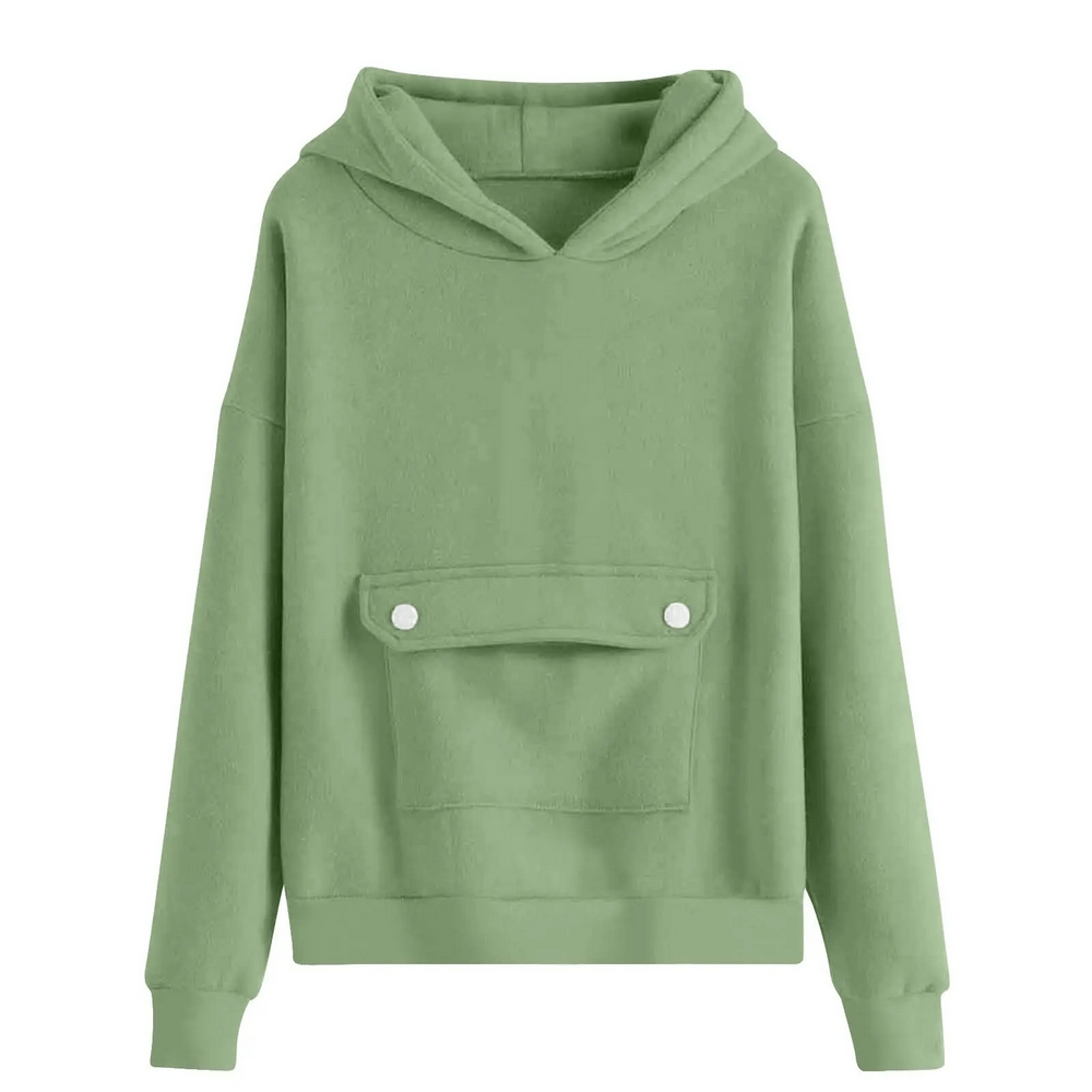 Loose Hoodie with Button Pocket and Long Sleeves - SF3879, kids casual hooded sweatshirt in green with front button pocket, ideal for daily wear.