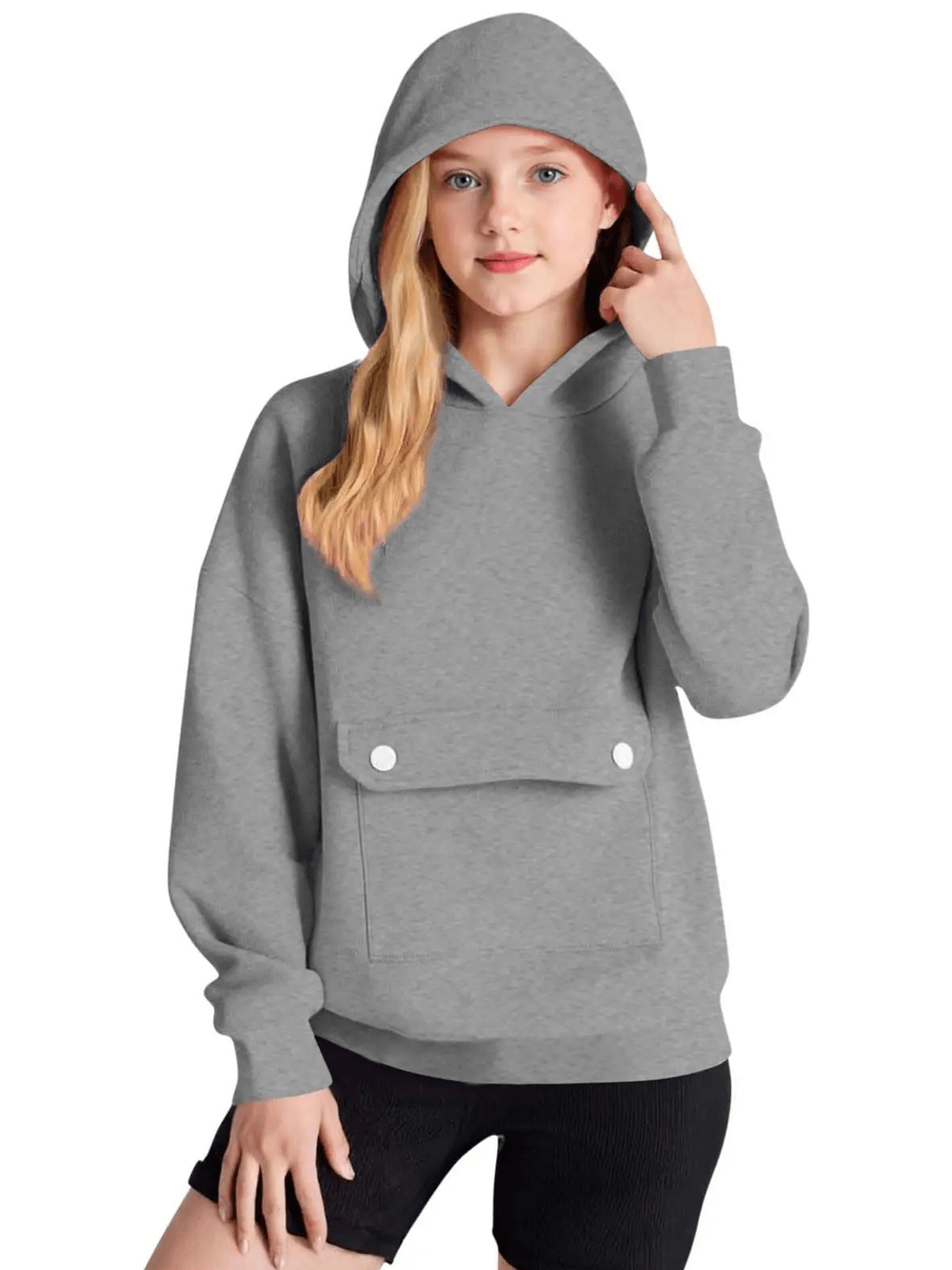 Loose Hoodie with Button Pocket and Long Sleeves - SF3879, kids casual hooded sweatshirt with front button pocket and relaxed fit.