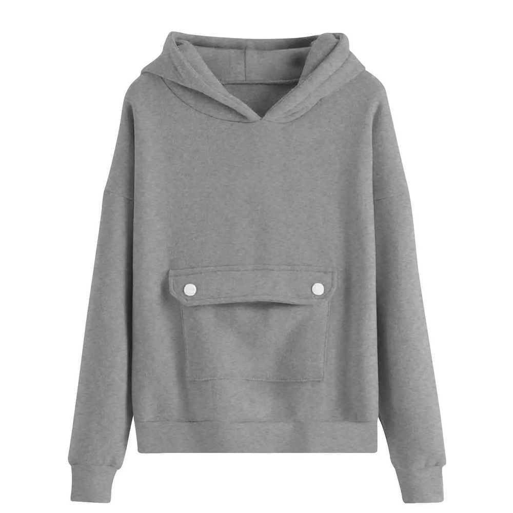 Loose Hoodie with Button Pocket and Long Sleeves - SF3879; kids casual sweatshirt, soft hooded design, ideal for daily wear in spring and fall.