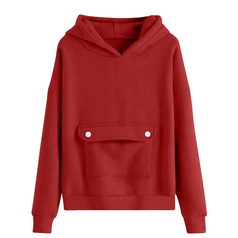 Kids Loose Hoodie with Button Pocket and Long Sleeves - SF3879, casual red sweatshirt with front button pocket for daily wear.