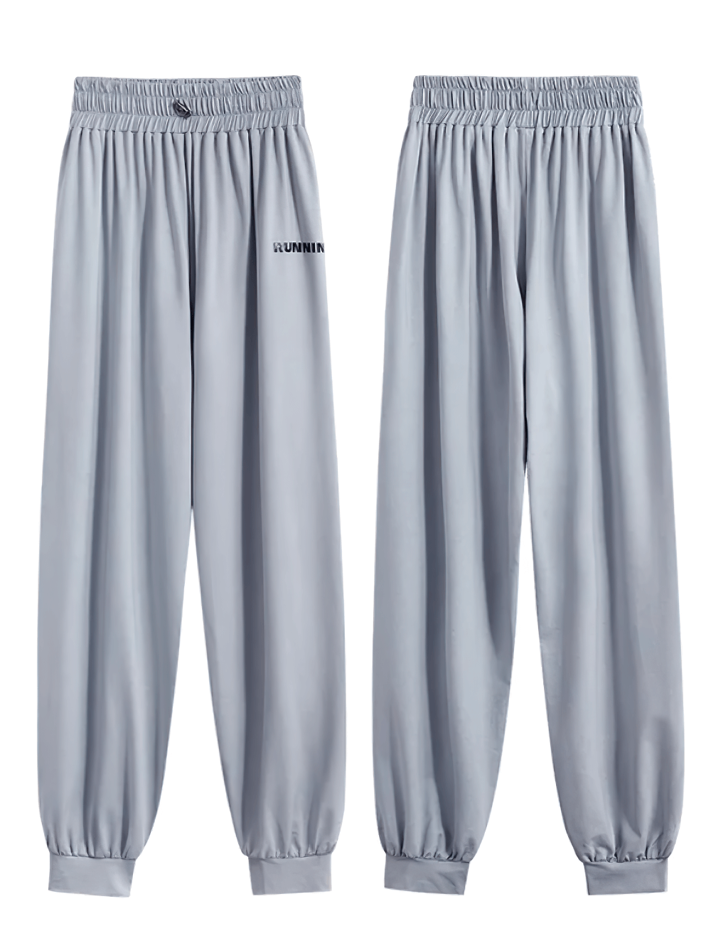 Loose Quick Dry Running Pants with Elastic Waist - SF4350 light gray women’s breathable track pants, loose fit, tapered cuffs, RUNNING print