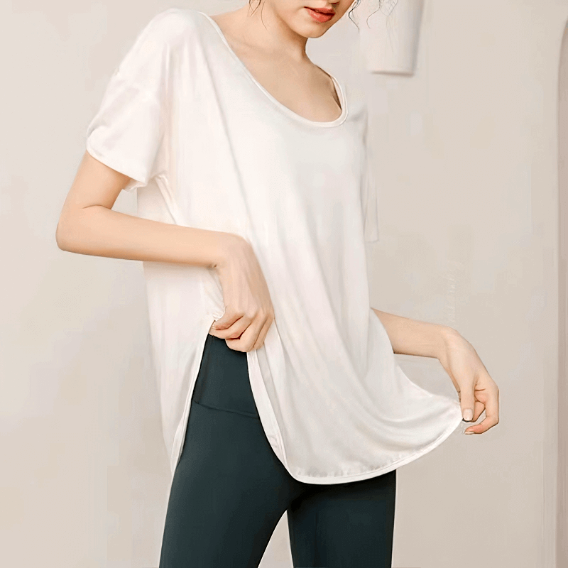 Loose Round Neck Solid Color T-Shirt / Workout Clothes for Women - SF0077